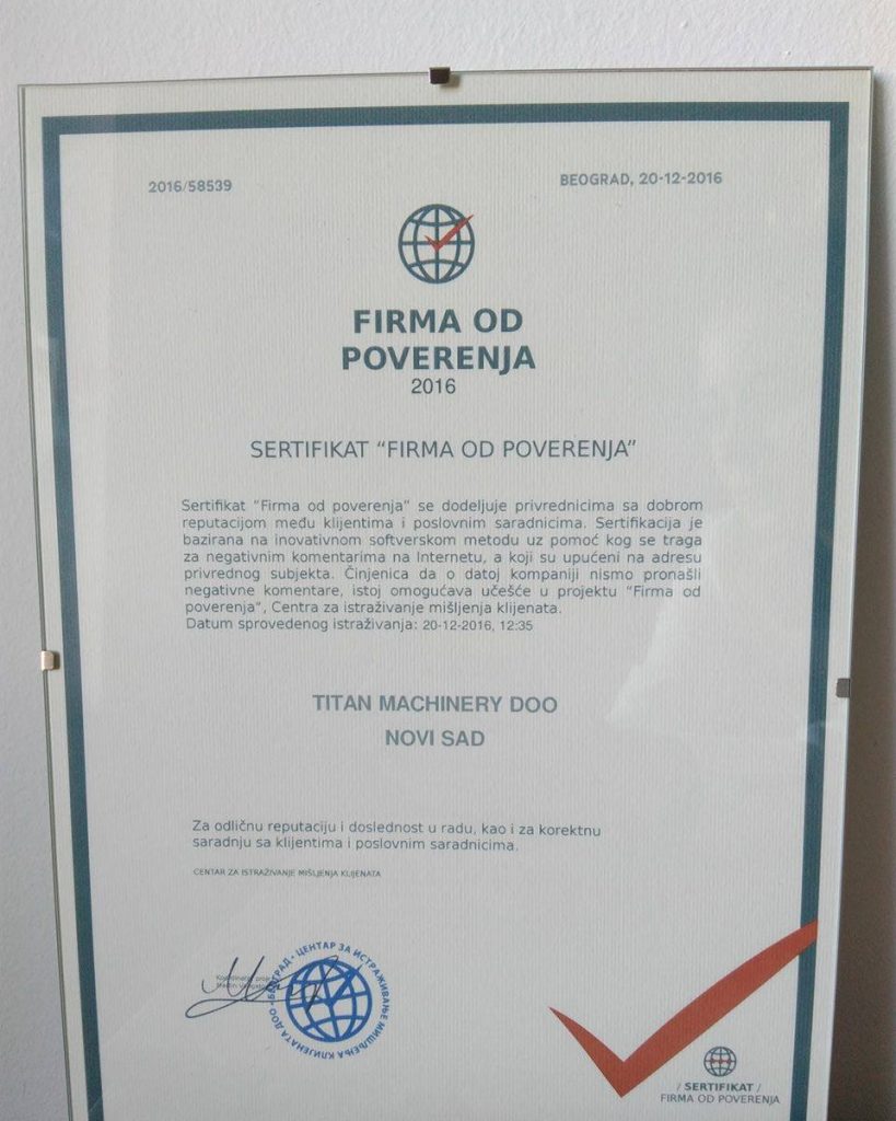 TITAN MACHINERY JE FIRMA OD POVERENJA!